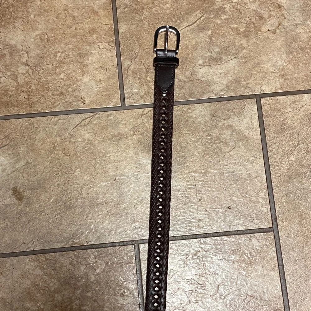 Unisex Woven Leather Belt - Dark Brown